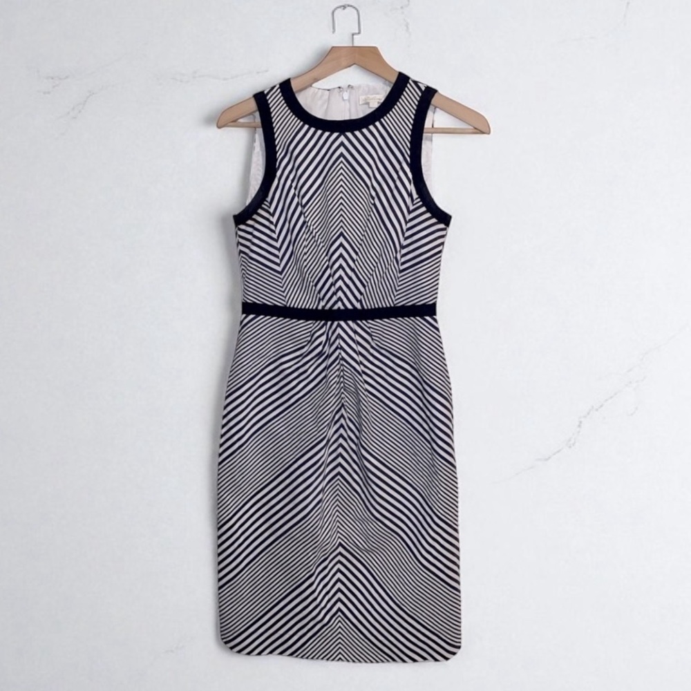 Shoshanna Cotton Silk Blend Asymmetrical Stripe Sleeveless Sheath Dress Size 2